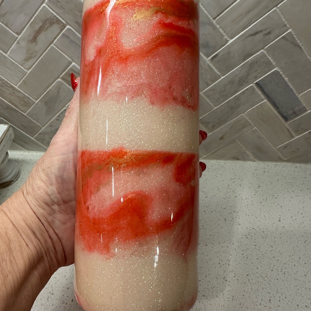 Elegant Red and Cream Swirl epoxy tumbler. 20 oz. New